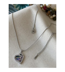Çelik Silver Fiyonklu Holo Heart Kolye (Standart)