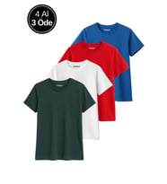 Kadın 4'lü Paket Antrasit-Beyaz-Kırmızı-Mavi Oversize Tişört %100 Pamuk Bisiklet Yaka T-Shirt