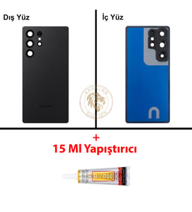 Samsung S25 Ultra Siyah Arka Pil Kapağı Batarya Kapağı Lazer Kesim + B-7000 Yapıştırıcı