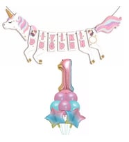 Şekilli Unicorn 1 Yaş İyi Ki Doğdun Gökkuşağı Balonlu Set