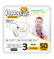Paddlers Protection Bebek Bezi 3 Numara Midi (4-9 Kg) 50 Adet – Jumbo Paket, Maksimum Koruma