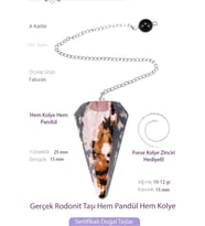 Sertifikalı Rodonit Taşı Pandül Sarkaç Hem Pandül - Hem Kolye (Çok Renkli)