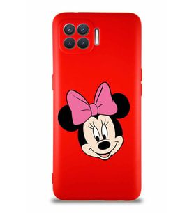 Oppo Reno 4 Lite Soft Premier Kapak Minnie Mouse-C Tasarımlı Silikon Kılıf - Kırmızı (Şeffaf)