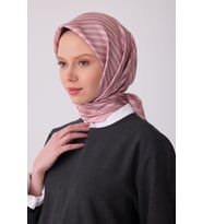 Geometrik Desen İpek Twill Eşarp  - 2026 İlkbahar-Yaz (T)   4325 (A.Pembe)