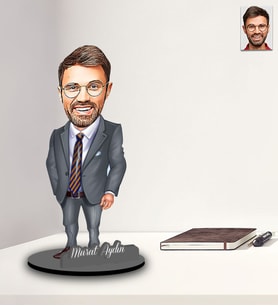 Kişiye Özel Öğretmen Karikatürlü İki Katmanlı Ahşap Biblo Bay-22