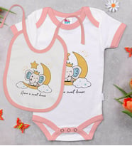 BK Kids Sweet Dream Tasarımlı Pembe Bebek Body Zıbın ve Mama Önlüğü Hediye Seti-1