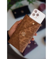 Envelope Telefon ve Bozuk Para Bölmeli Zarf Model Kadın Cüzdan Leopar Gold