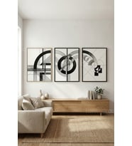 Modern Geometrik ve Soyut Desenler 3’lü Ahşap Çerçeveli Tablo Seti