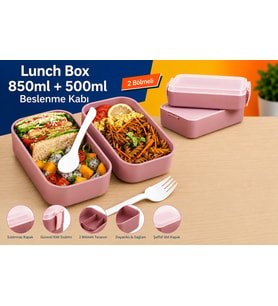 Lexroo DORDOİ ASTRALLİFE 2 Katlı Beslenme Kabı 850 ml + 500 ml Bölmeli Lunch Box Çatal Kaşık Seti