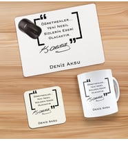 BK Gift Kişiye Özel İsimli Öğretmenler Günü Tasarımlı Kupa, Bardak Altlığı ve Mousepad Hediye Seti - 14, Öğretmene Hediye, Öğretmenler Günü
