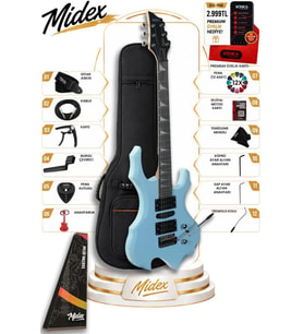 Midex Force-LTB Profesyonel Axel Kasa HSH Elektro Gitar Seti Turkuaz