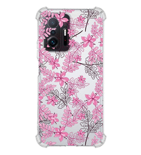 PrintiFy Xiaomi Mi 11T Uyumlu Köşe Korumalı Floral Pembe Tasarımlı Şeffaf Silikon Kılıf