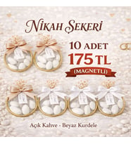10 Adet Süslemeli Halka Şekerleme Nikah Nişan Söz Düğün Hediyeliği magnetli