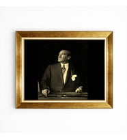 Tablore Mustafa Kemal Atatürk Siyah Beyaz Portre Tablo Altın Çerçeveli Ofis Lider Tablosu