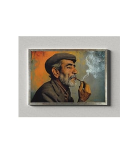 Yaşlı Adam Temalı Çerçeveli Poster - Sigara İçen Adam Posteri (32X47 cm ÇERÇEVELİ) (Siyah-Gri)