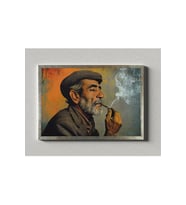 Yaşlı Adam Temalı Çerçeveli Poster - Sigara İçen Adam Posteri (32X47 cm ÇERÇEVELİ) (Siyah-Gri)