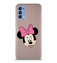 Oppo Reno 4 Soft Premier Kapak Minnie Mouse-C Tasarımlı Silikon Kılıf - Pudra (Şeffaf)