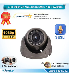 Mikrofonlu AHD 1080P ve Analog Pal Dönüşümlü Gece Görüşlü 4 Pin Mini Metal Dome Araç Kamerası
