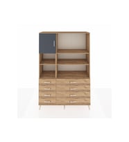 Hyperion Dolap 7 Raflı 8 Çekmeceli Tek Kapaklı  132x44x195 Çam-Antrasit/Çam