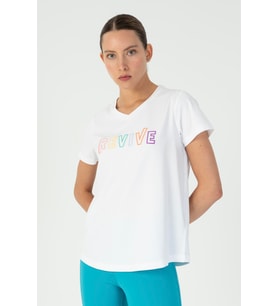 Maraton Regular Kadın V Yaka Beyaz T-shirt