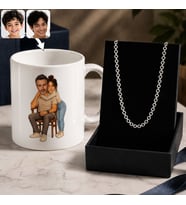 BK Gift Kişiye Özel Baba&Çocuk Karikatürlü Beyaz Kupa & Rolo Zincir Kolye -5, Babalar Günü Hediyesi