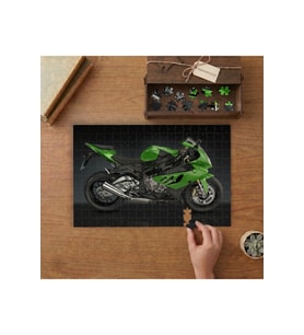 Yeşil Yarış Motorsikleti Tasarımı 240 parça Ahşap Puzzle Ahşap Kutuda MP08024