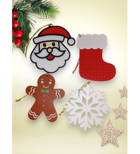 Yılbaşı Çam Ağacı Süsleri 4 lü set Noel Baba, Kurabiye, Kar, Çorap (Beyaz)