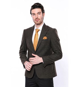 Sivri Yaka Tek Düğme Haki Slim Fit Ceket  Wessi (Yeşil)