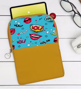 BK Gift Pop Art Tasarımlı Taşınabilir Koruyucu Tablet Kılıfı & Organizer Çanta - Sarı-6