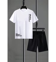 Unisex Believe Detay Baskılı Şort Takım (Beyaz)