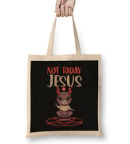 Satanism Baphomet Goat Pentagram Not Today Jesus 01 Bez Çanta Uzun Saplı