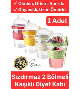 Pratik Sızdırmaz Kapaklı Bölmeli Kaşıklı Taşınabilir Yiyecek Mama Ara Öğün Yoğurt Diyet Saklama Kabı