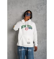 Erkek Baskılı Kapüşonlu Sweatshirt - Beyaz