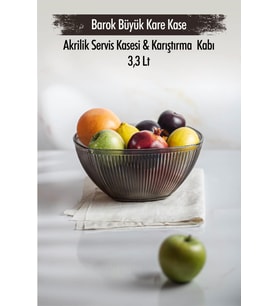 Akrilik Barok Füme Büyük Kare Meyve & Salata Kasesi & Karıştırma Kabı / 3,3 Lt  (CAM DEĞİLDİR)