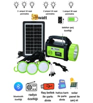 Güneş Enerjili Solar Şarjlı Çadır Kamp Aydınlatma Fener Seti çok foksiyonlu