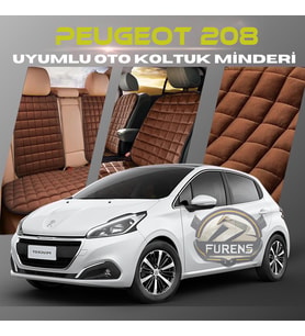 Peugeot 208 Kahverengi Renk Tay Tüyü Cepli & Terletmez Sırtlı Oto Koltuk Minder Seti - Koltuk Koruma Kılıfı (ÖN & ARKA TAM SET)