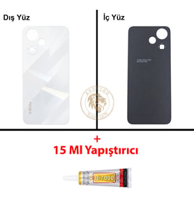 Infinix Hot 30 Play Beyaz Uyumlu Arka Kapak + B7000 Yapıştırıcı Arka Cam Batarya Pil Kapağı