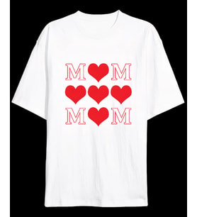 Sevgi Anneler Günü Hediye MOM Kalp Baskılı Oversize Bisiklet Yaka T-shirt - Beyaz