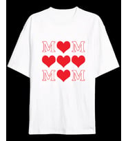 Sevgi Anneler Günü Hediye MOM Kalp Baskılı Oversize Bisiklet Yaka T-shirt - Beyaz