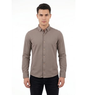 Erkek Spor Slim Fit Uzun Kol Petek Dokulu Gömlek BGL-ST05482
