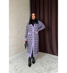Lila Düğmeli Triko Hırka