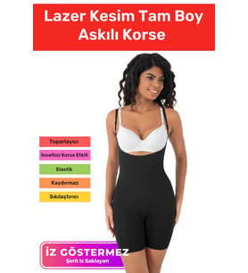 Özel Üretim İz Bırakmayan Kaymayan Toparlayıcı Sıkılaştırıcı Kadın Lazer Kesim Tam Boy Askılı Korse (Siyah)