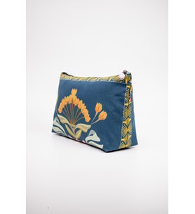 Portföy Çanta 35x20 cm Çiçek Desenli Poplin Fermuarlı Clutch (Mavi)