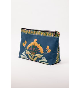 Portföy Çanta 35x20 cm Çiçek Desenli Poplin Fermuarlı Clutch (Mavi)