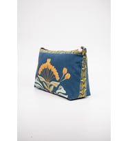 Portföy Çanta 35x20 cm Çiçek Desenli Poplin Fermuarlı Clutch (Mavi)