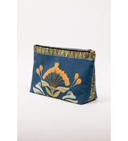 Portföy Çanta 35x20 cm Çiçek Desenli Poplin Fermuarlı Clutch (Mavi)