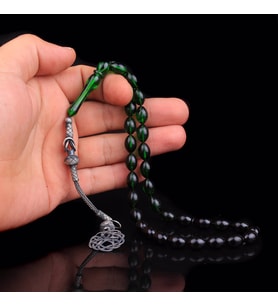 1000 AYAR KAZAZ PÜSKÜLLÜ YEŞİL SİYAH ATEŞ KEHRİBAR TESBİH