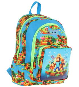 Kaukko Kids Üç Bölmeli (Mavi Yeşil - Craft Baskılı) Erkek Çocuk Okul ve Günlük Sırt Çantası - L5280 (Çok Renkli)