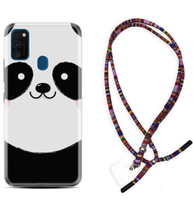 Samsung M21 M22 M23 M30 M31S M32 Kılıf Boyun Asklı Rasta Silikon Sevimli Panda 1794