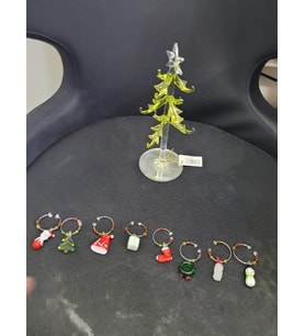 Yılbaşı Süsü Cam Çam Ağacı Halka ile Süslenmiş Dekoratif Obje Biblo 20cm
